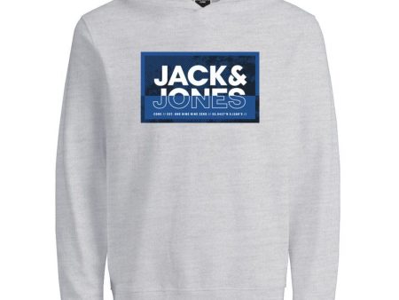 Jack & Jones Junior White Melange Cologan Print Sweat Hættetrøje Hot on Sale