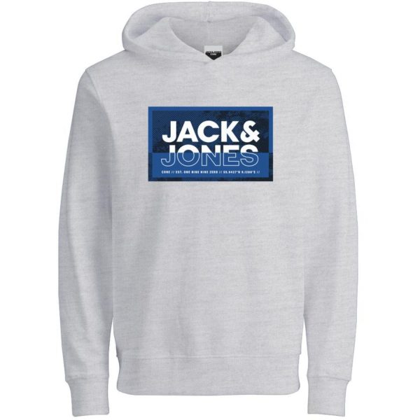 Jack & Jones Junior White Melange Cologan Print Sweat Hættetrøje Hot on Sale