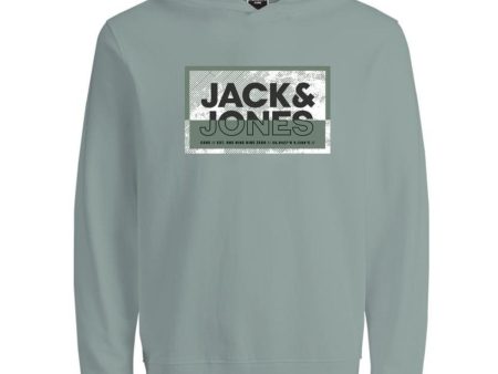 Jack & Jones Junior Aqua Gray Cologan Print Sweat Hættetrøje Fashion